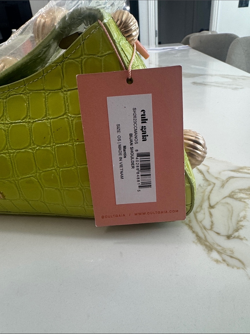 cult gaia lime croc-embossed mini shoulder bag with beaded handle - Picture 4 of 12